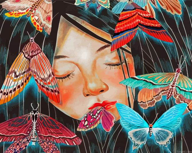 Aesthetic Girl And Butterflies Paint By Numbers.png
