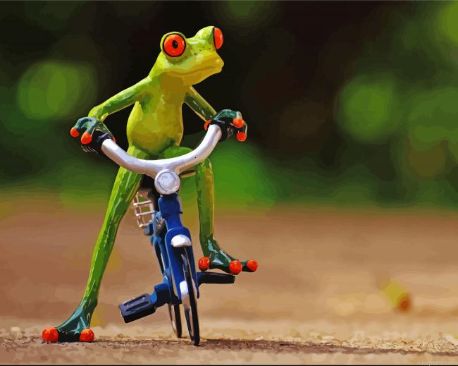 Aesthetic Green Frog On Bicycle Painting By Numberss.png