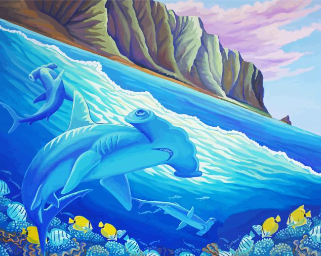Aesthetic Hammerhead Shark Painting By Numberss.png