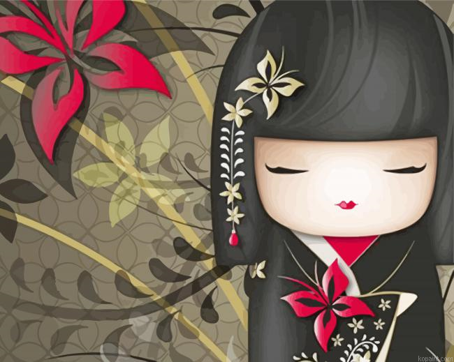Aesthetic Japanese Doll Painting By Numberss.png