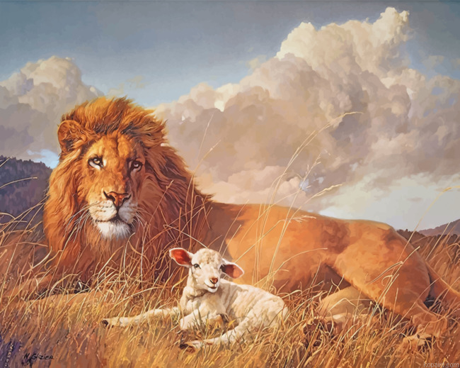 Aesthetic Lion And Lamb Painting By Numberss.png
