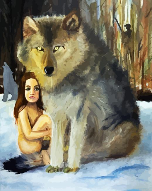 Aesthetic Little Girl And Her Wolf Painting By Numberss.png