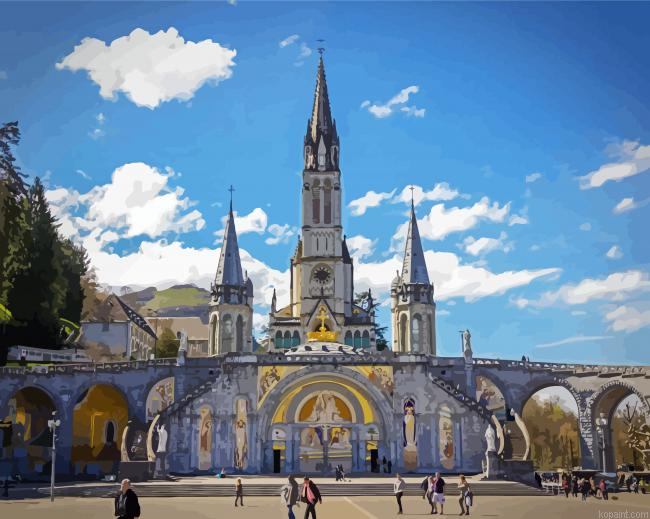 Aesthetic Lourdes Basilica Painting By Numberss.png