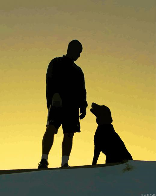 Aesthetic Man And Dog Silhouette Paint By Numbers