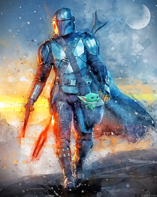 Aesthetic Mando And Baby Yoda Painting By Numberss.png