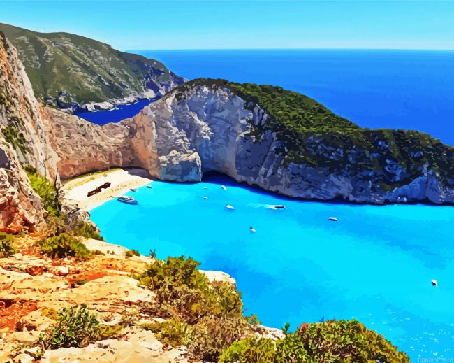 Aesthetic Navagio Zakynthos Landscape Painting By Numberss.png