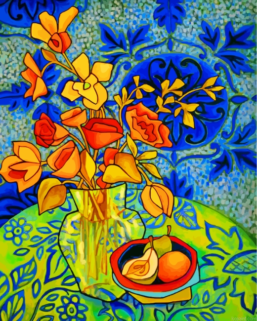 Aesthetic Orange Flowers Painting By Numberss.png