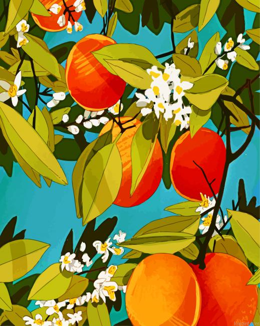 Aesthetic Orange Tree Painting By Numberss.png