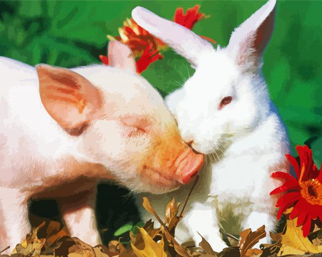 Aesthetic Pig And Rabbit Painting By Numberss.png