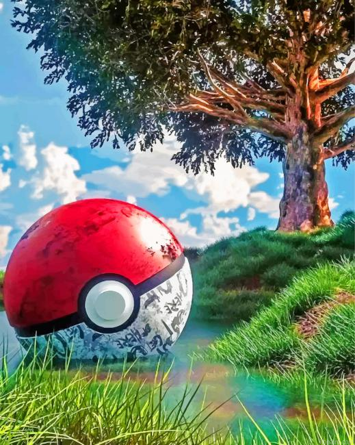 Aesthetic Pokeball Painting By Numberss.png