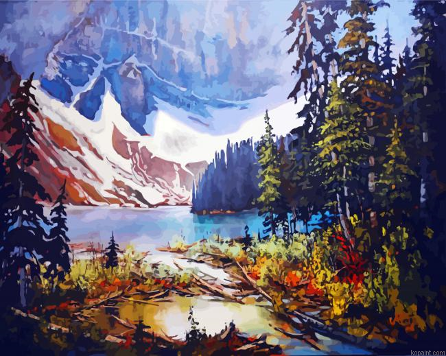 Aesthetic Rawson Lake Alberta Art Painting By Numberss.png