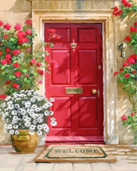 Aesthetic Red Door Art Painting By Numberss.png