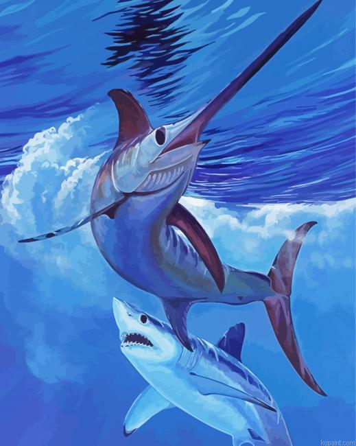 Aesthetic Sailfish And Shark Painting By Numberss.png