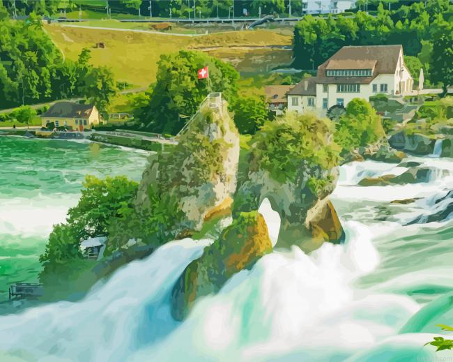 Aesthetic Schaffhausen Waterfall Paint By Numbers