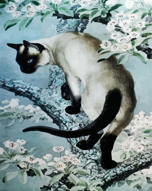 Aesthetic Siamese Art Cat Painting By Numberss.png