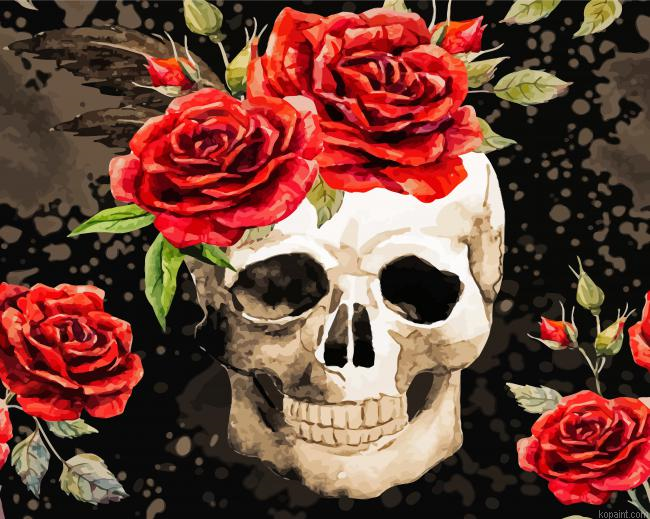 Aesthetic Skull And Roses Painting By Numberss.png