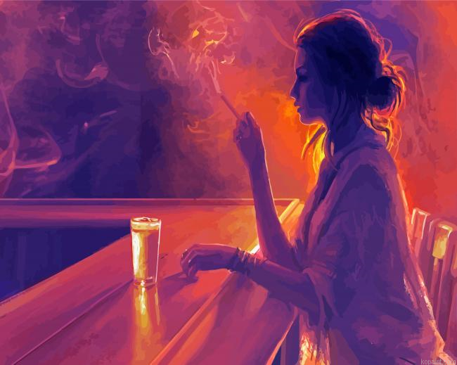 Aesthetic Smoking Girl Painting By Numberss.png