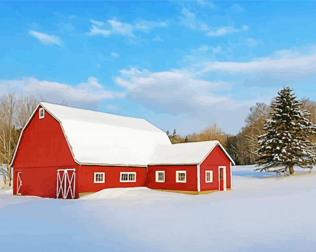 Aesthetic Snow Barn Painting By Numberss.png