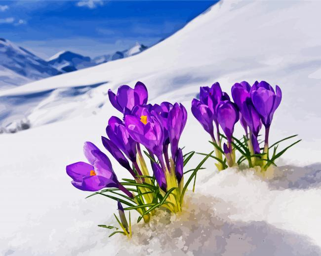 Aesthetic Spring Flower In Snow Painting By Numberss.png