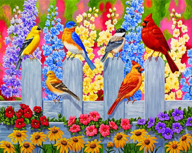 Aesthetic Spring Garden Birds Painting By Numberss.png