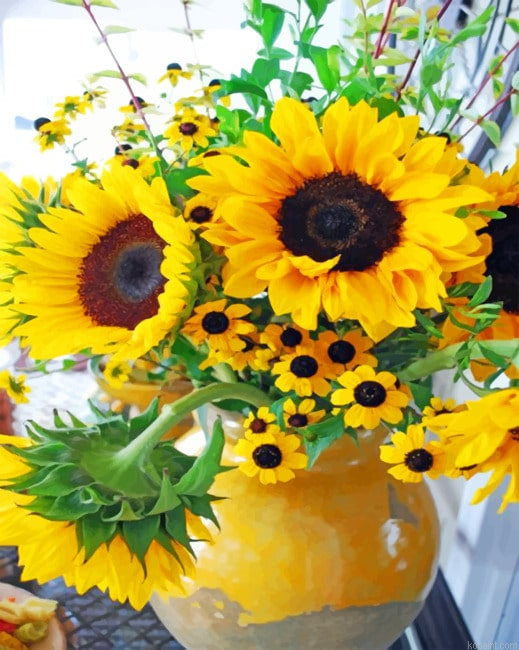 Aesthetic Sunflowers Plants Painting By Numberss.png