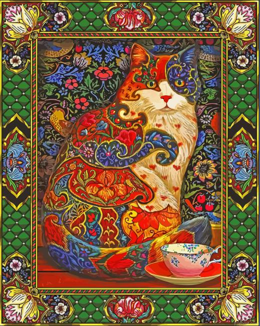 Aesthetic Tapestry Cat Art Painting By Numberss.png