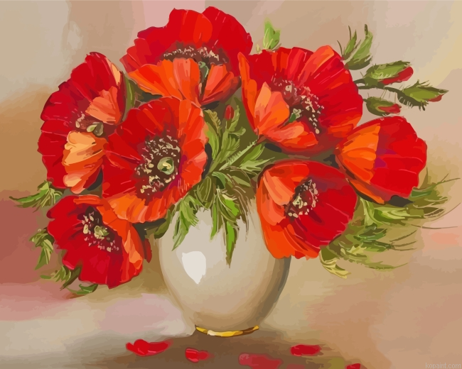 Aesthetic Vase Of Poppy Flowers Painting By Numberss.png
