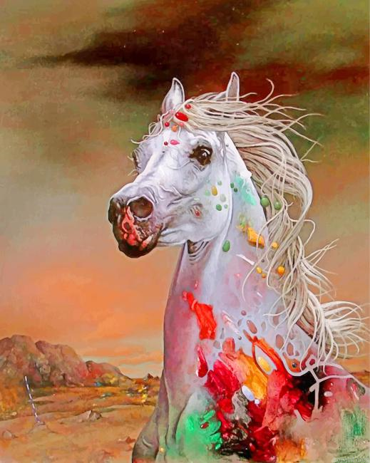 Aesthetic White Horse Painting By Numberss.png