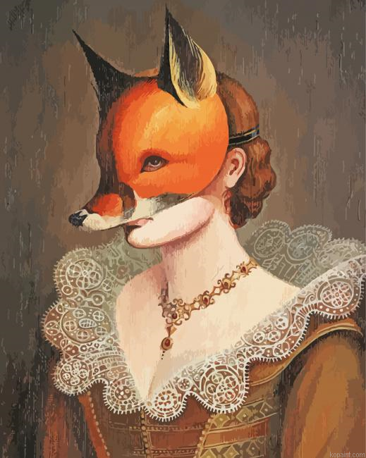 Aesthetic Woman Fox Painting By Numberss.png