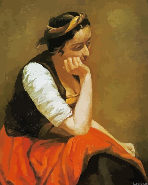 Aesthetic Woman Thinking Art Painting By Numberss.png