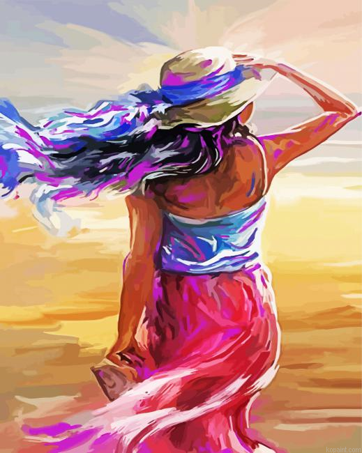 Aesthetic Woman Wearing Sunhat Painting By Numberss.png
