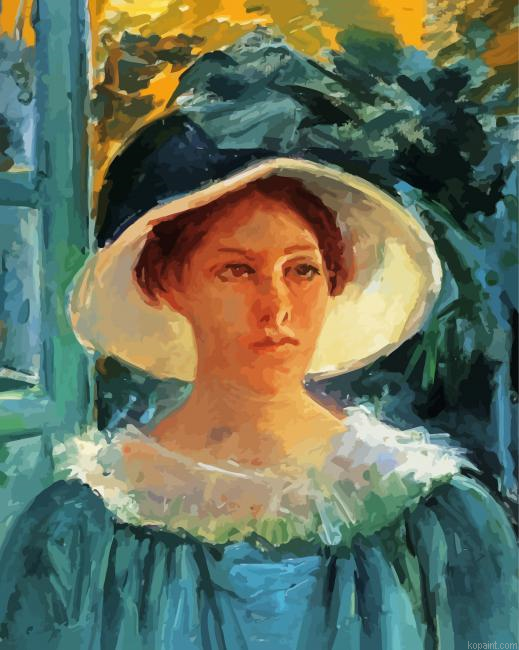 Aesthetic Young Woman In Green Outdoors In The Sun Paint By Numbers