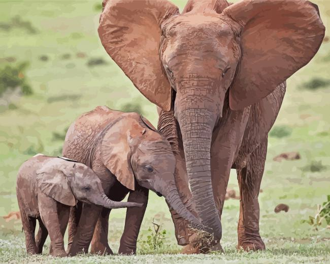 African Elephant And Two Babies Painting By Numberss.png
