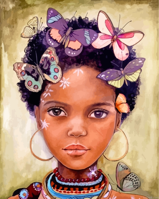 African Girl And Butterflies Painting By Numberss.png