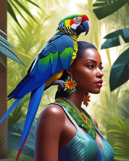 African Goddess Woman And Parrot Paint By Numbers