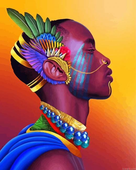 African Man With Beads Painting By Numberss.png