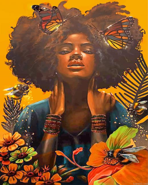 African Woman And Butterflies Painting By Numberss.png