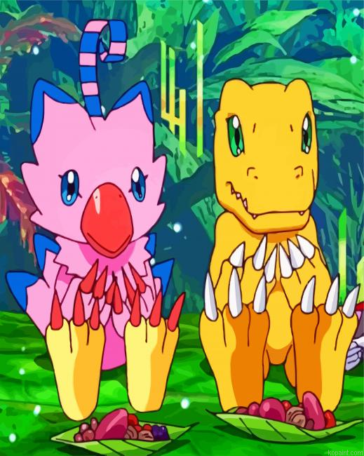 Agumon And Biyomon Painting By Numberss.png