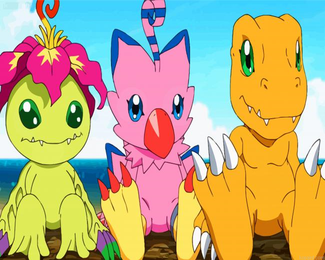 Agumon Biyomon And Palmon Painting By Numberss.png
