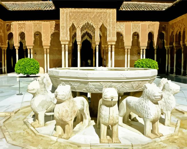 Alhambra Granada Alcazaba Nasrid Palaces Patio Lions Painting By Numberss.png
