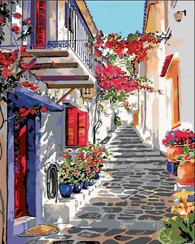 Alley In Athens Cities Painting By Numberss.png