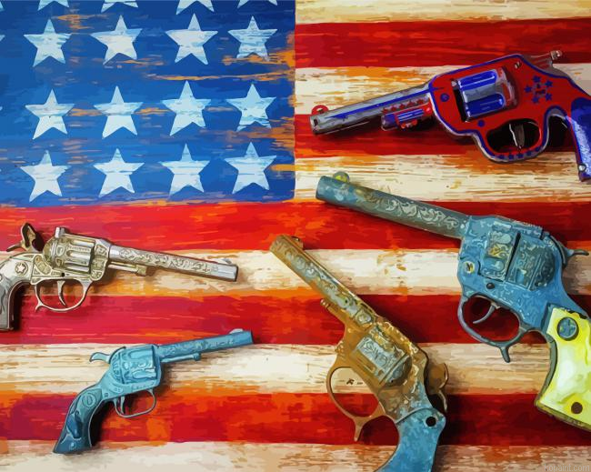 American Flag With Vintage Guns Painting By Numberss.png