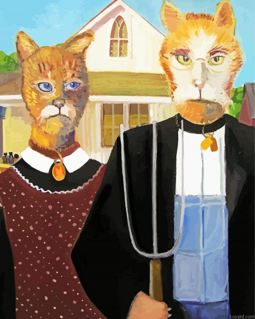 American Gothic Cat By G Kitty Hansen Paint By Numbers