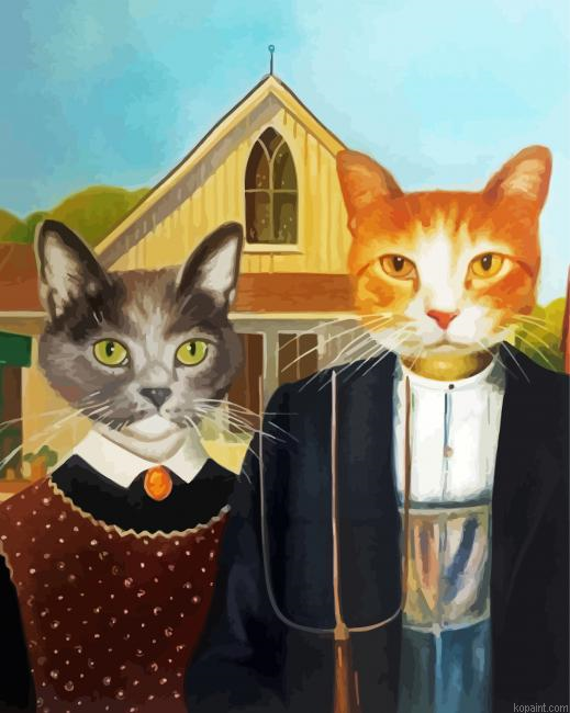 American Gothic Cats Art Paint By Numbers