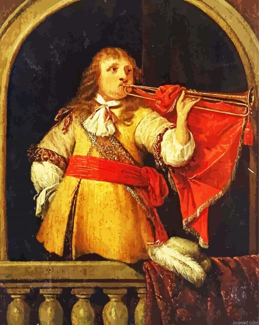 An Officer Blowing A Trumpet Art Painting By Numberss.png