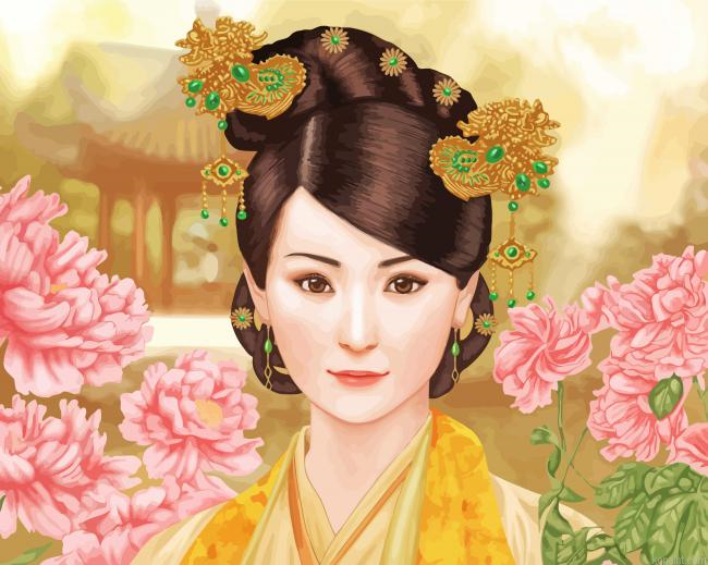 Ancient Chinese Girl With Flowers Paint By Numbers