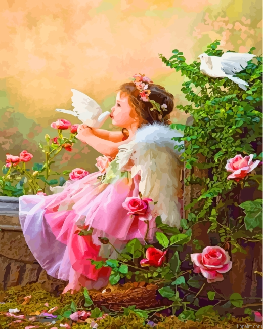 Angel Girl In Garden Painting By Numberss.png