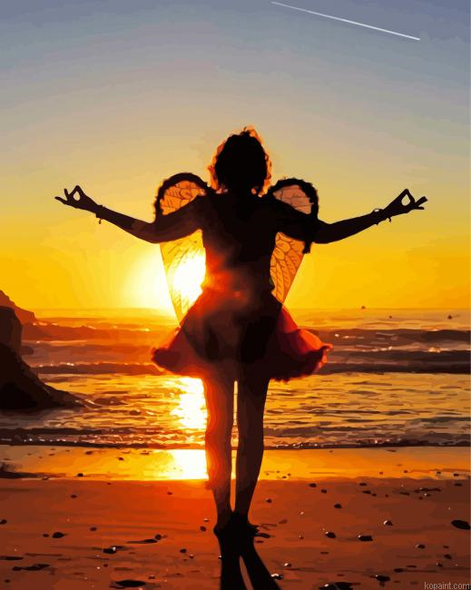 Angel Silhouette At Sunset Painting By Numberss.png