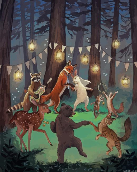 Animals Dancing In Forest Paint By Numbers