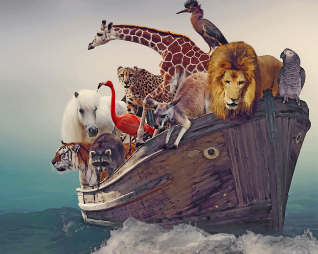 Animals On Boat Painting By Numberss.png
